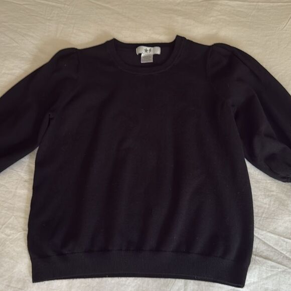 Pullover Girls Black Sweater with Crewneck and Puffed  Long Sleeve. Size 12. - Picture 1 of 7